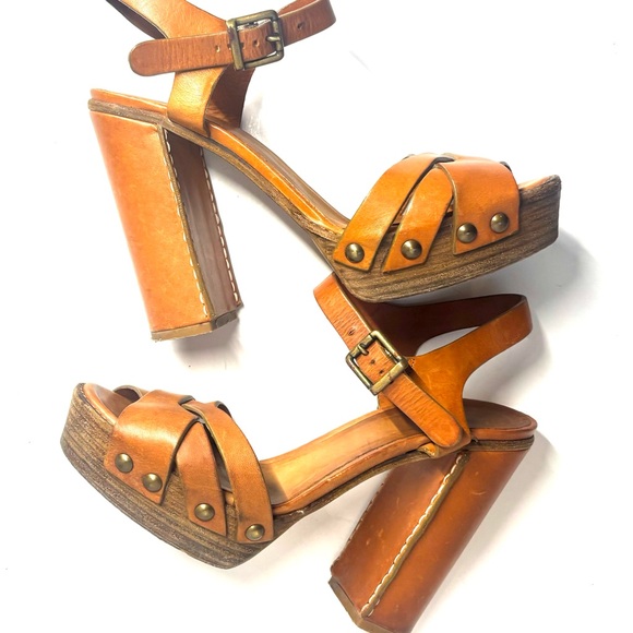 Chloé Maxime wedge sandals brown leather with a wooden platform Heels - Picture 7 of 9